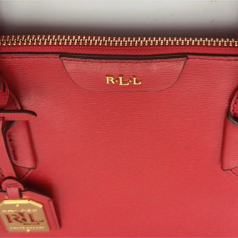Ralph Lauren Tate Dome Satchel Red Leather Bag Gold Accents No Shoulder Strap - Picture 10 of 16
